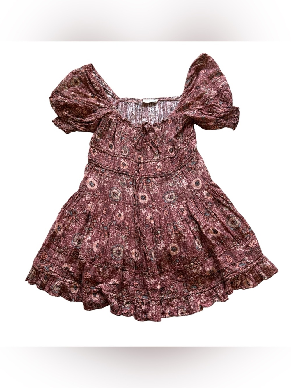 Ulla Johnson Floral Puff Sleeve Smocked Mini Dress Brown Print 4 Boho Romantic - Picture 6 of 16